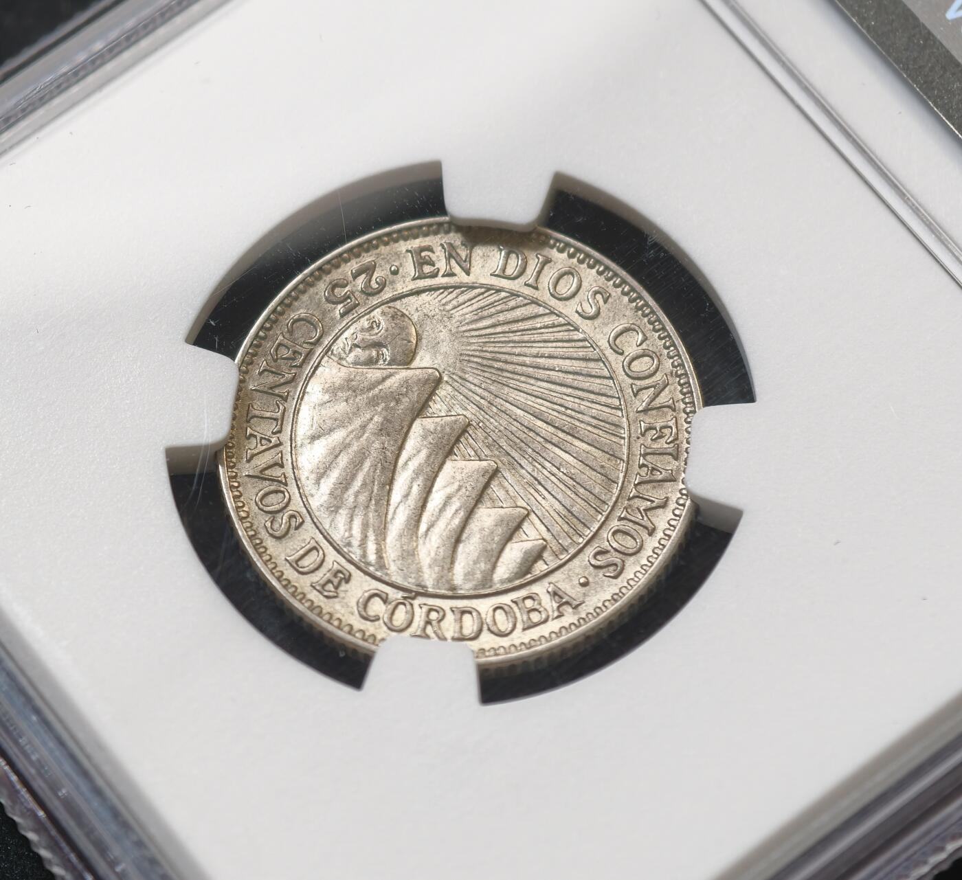 甄臻铺-世界币章拍卖（第58期），送拍享返佣金等优惠多多 NGC-MS64 尼加拉瓜1936年特年25分银币 NGC冠军分 2026年1月麦稀奇拍卖同款普年MS64分成交价1200元，尼加拉瓜最后一套银本位货币，美国费城造币厂代铸，总铸造量仅10万枚，拉美老银币是国际收藏圈公认的价值洼地，投资收藏皆宜。