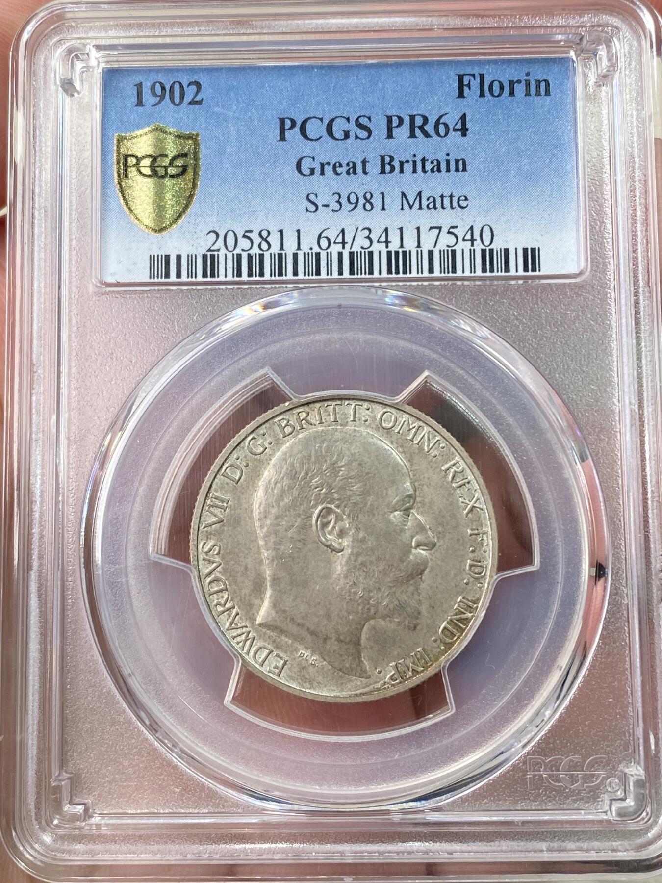 万国钱币拍卖第064期 PCGS PR64 1902年英国爱德华七世海神精制2先令银币 英式五彩磨砂精制收藏品质
