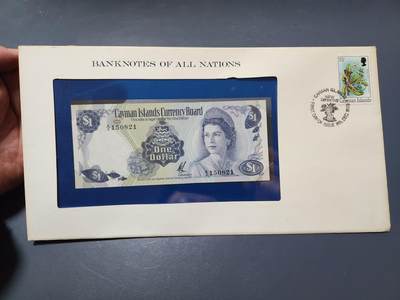 4月1号晚上8点 中外纸币自动截拍第50场 - 1971年 开曼群岛 1元 纸币 富兰克林封装版 新品