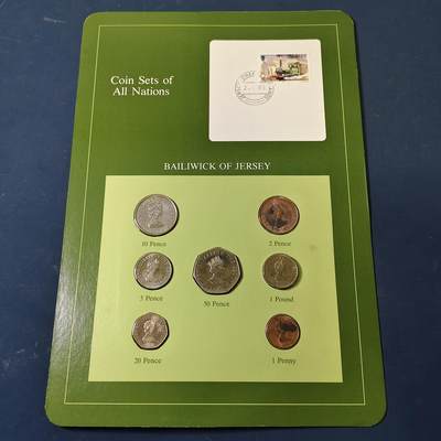 【全场包邮】纯粹捡漏拍517场 - 【富兰克林·世界各国硬币系列邮币卡】泽西（英国属地）-含50P二战纪念币+1镑克莱门特教区