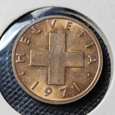 KK钱币收藏小铺  第417期 2月预留时间 周末发货 1971瑞士1分 好品