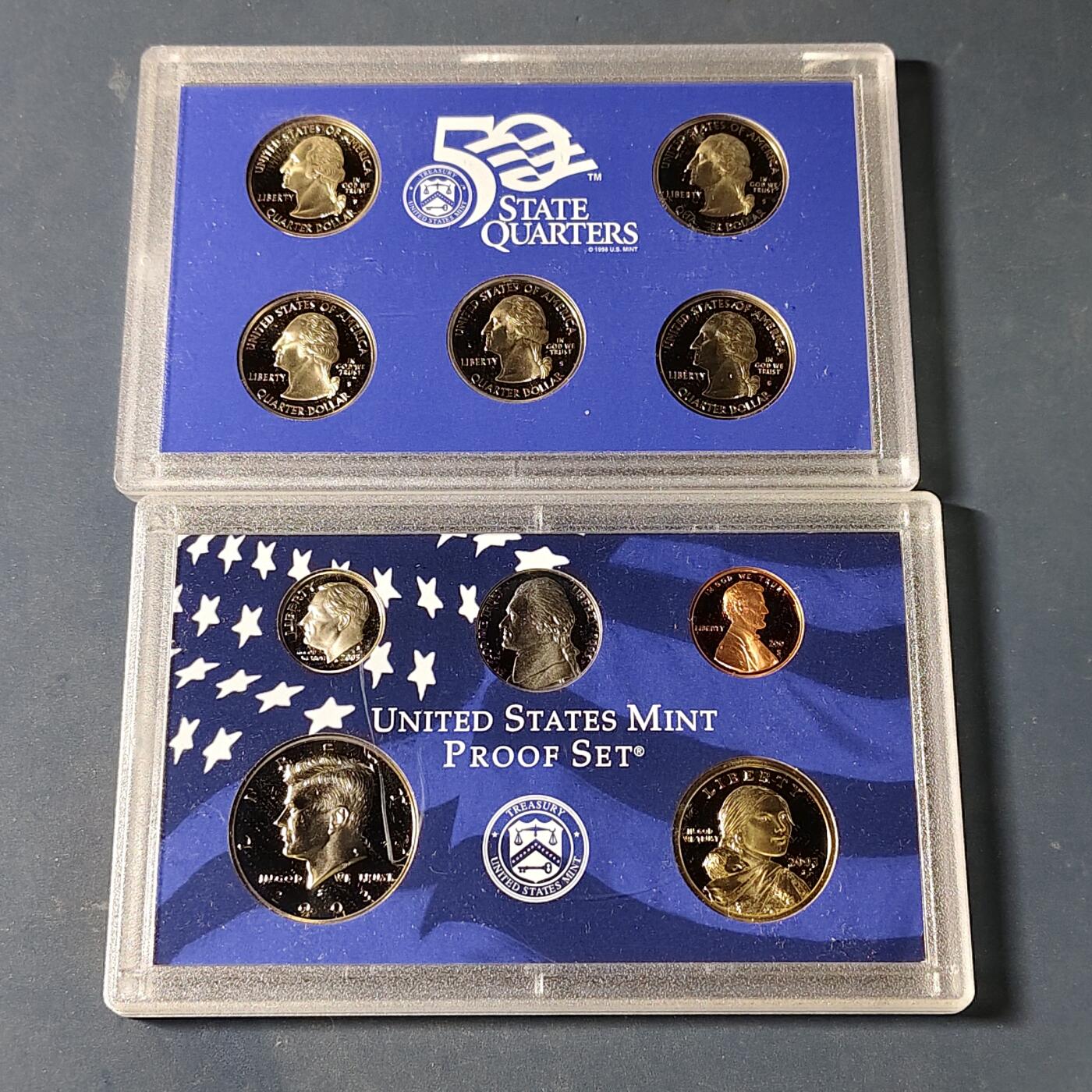 【全场包邮】纯粹捡漏拍517场 美国2003年官方封装精制套币（流通币一盒+州币一盒）-盒证全