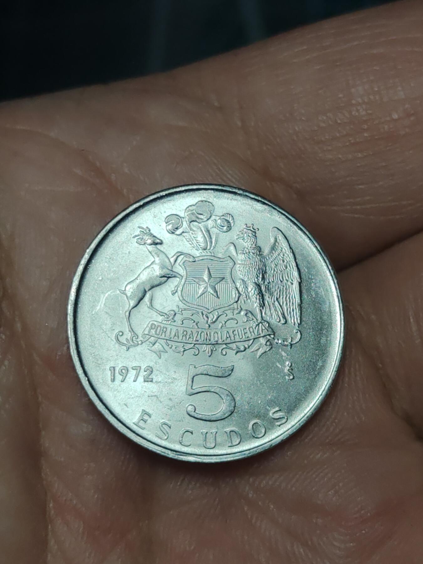 2026年第三十九场(总第二百零八场）外国好品散币场(免佣金) 少见–智利🇨🇱1972单年份5埃斯库多(1971–1975年第二版，铝材质版)