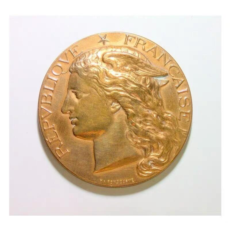 法国1896年 小飞侠女神头像高浮雕精制大铜章 50MM