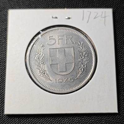 KK钱币收藏小铺  第417期 2月预留时间 周末发货 1976瑞士5法郎 