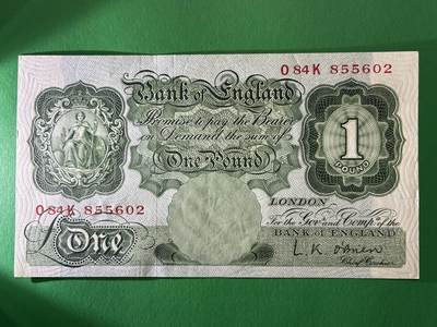 咖啡豆•收藏 2026年Apr_7th世界各国纸币拍卖 - 英国 1955-1960年 1镑 全新UNC 外国 欧洲纸币