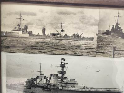 南水社第5次拍卖   莱比锡级轻巡洋舰「纽伦堡号」（KMS Nürnberg）全舰官兵原品照片（下方）德国海军Z级驱逐舰（上方）原品照片战后装裱