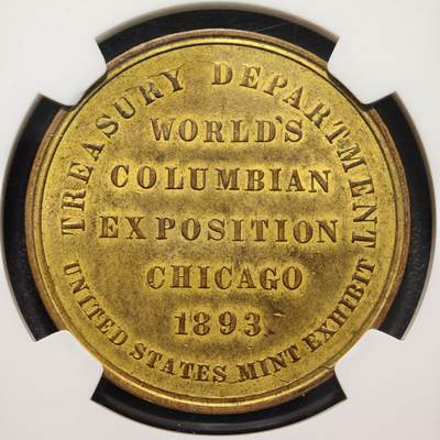 【德藏】世界币章拍卖第170期（拍品征集中~欢迎藏友联系）  1893年 美国哥伦比亚世博会纪念铜章 NGC MS63 正面是哥伦比亚世博会主馆的建筑物，背面记录世博会文字。品相完好，少见品种
