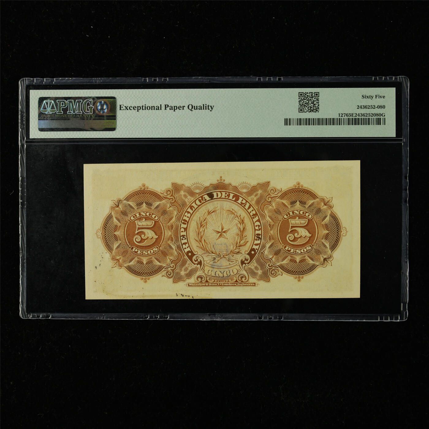 【亘邦集藏】第225期拍卖 1912年 巴拉圭5比索 PMG 65EPQ A 0022268