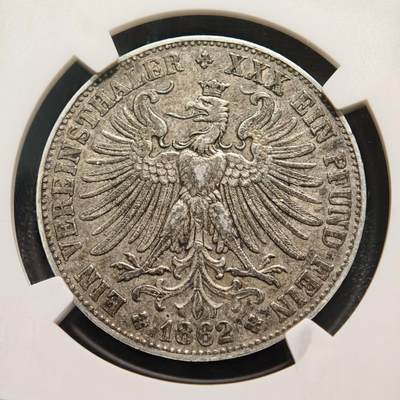 【德藏】世界币章拍卖第170期（拍品征集中~欢迎藏友联系） 1862年 德国法兰克福少女泰勒银币 NGC XF45 原味包浆