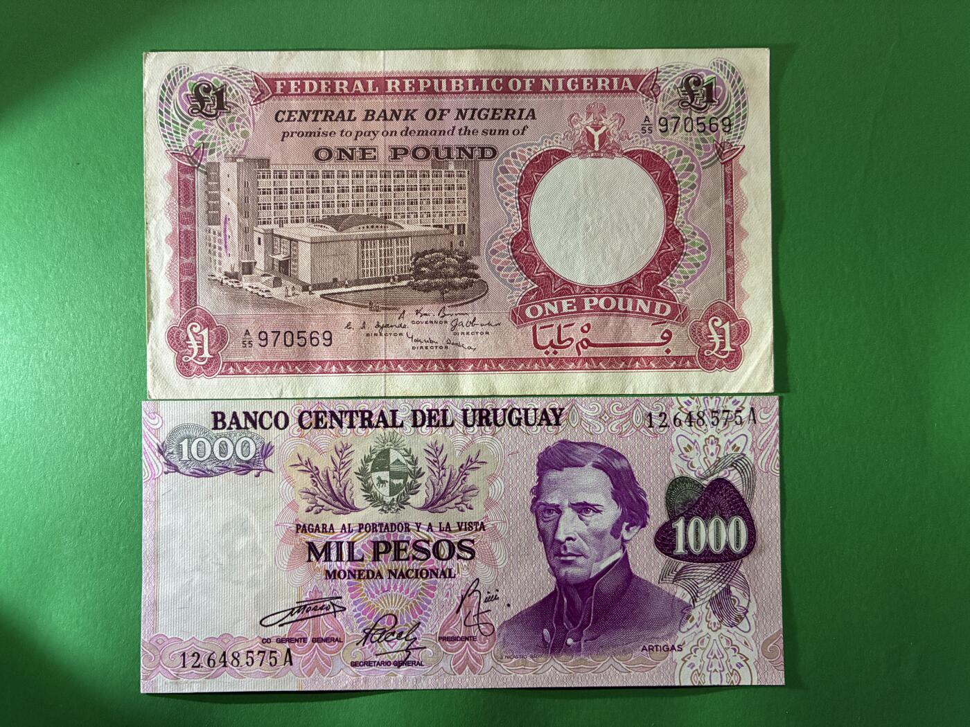 咖啡豆•收藏 2026年Apr_7th世界各国纸币拍卖 4枚 尼日利亚/乌拉圭/伊朗/巴林 美品F-UNC 外国纸币