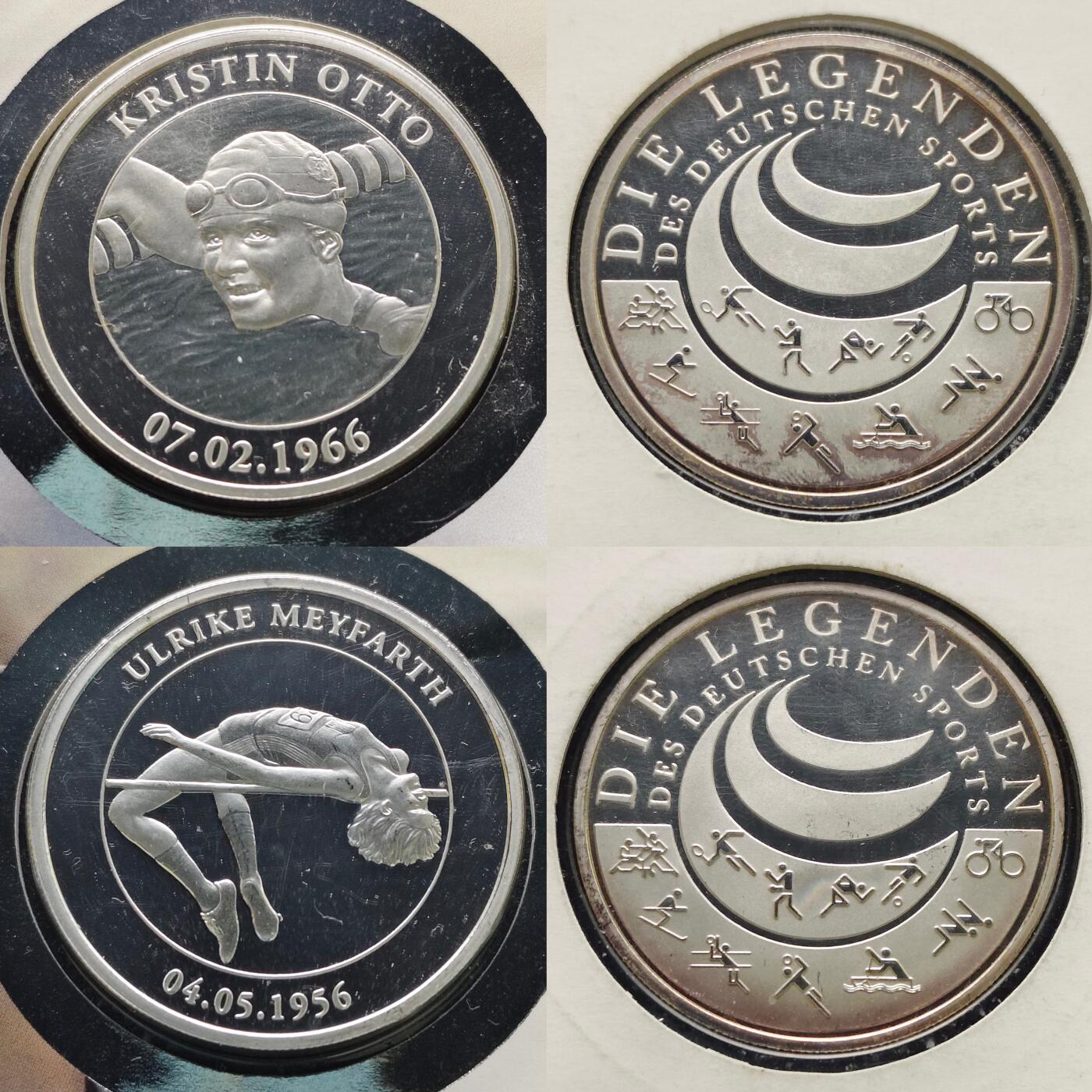 【全场包邮】纯粹捡漏拍517场 【纪念章】德国2011年德国体育与奥林匹克博物馆历史传奇系列精制纪念邮章封4枚套（女子跳高乌尔里克·迈法特/男子游泳迈克尔·格罗斯/女子游泳克里斯汀·奥托/女子足球布里特·普林兹）