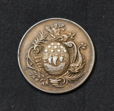 甄臻铺-世界币章拍卖（第58期），送拍享返佣金等优惠多多 - 1834年法国里昂储蓄银行纪念银章 ，33.75mm，14.7g 法国金融题材