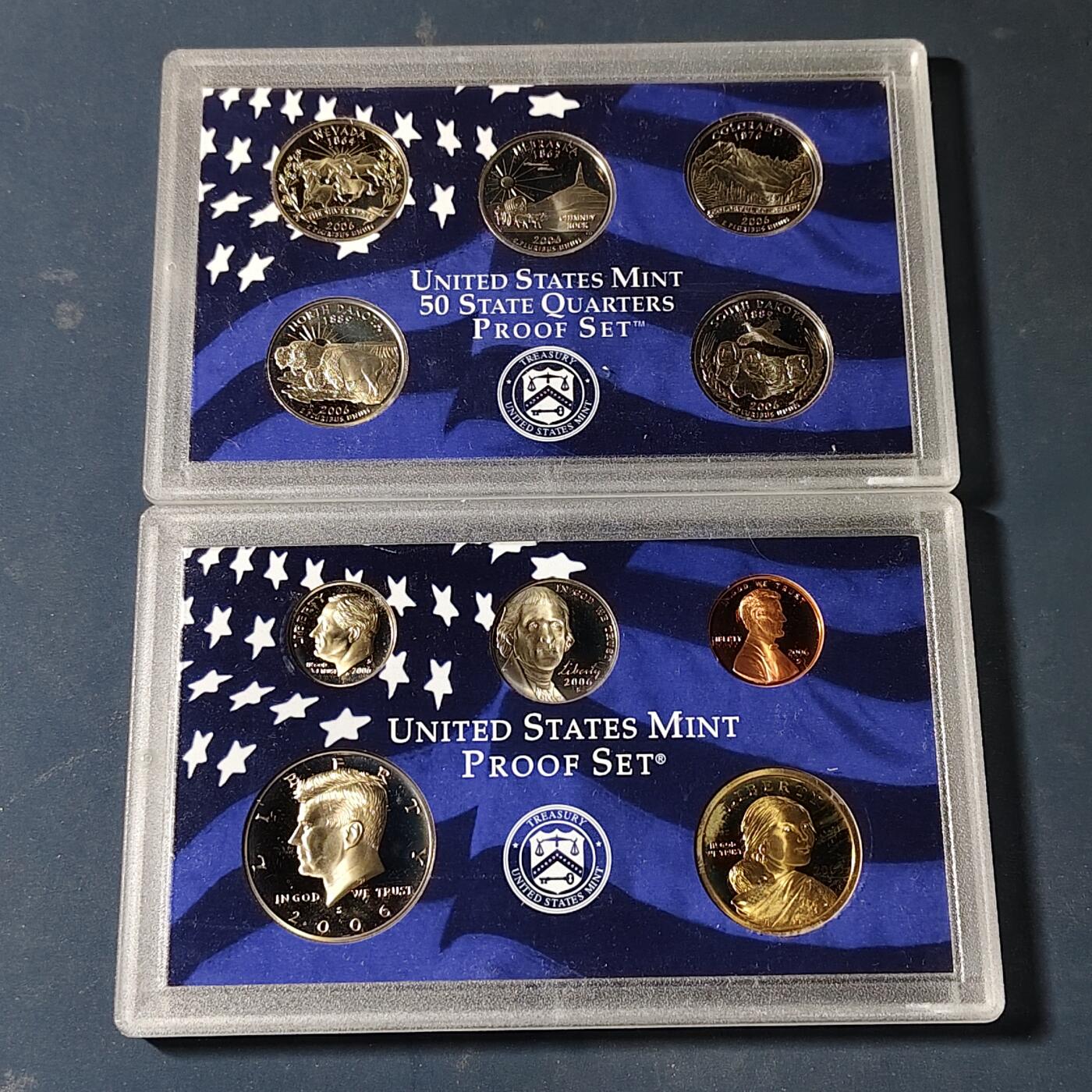 【全场包邮】纯粹捡漏拍517场 美国2006年官方封装精制套币（流通币一盒+州币一盒）-盒证全