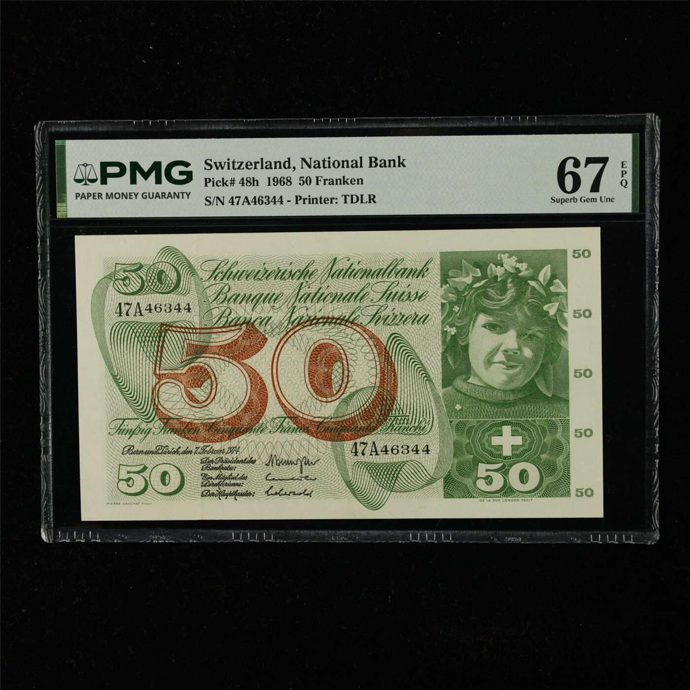【亘邦集藏】第225期拍卖 1968年 瑞士50法郎 PMG 67EPQ 47A46344
