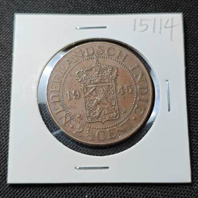 KK钱币收藏小铺  第415期 2月预留时间 周末发货 1945荷属东印度2.5分 铜币