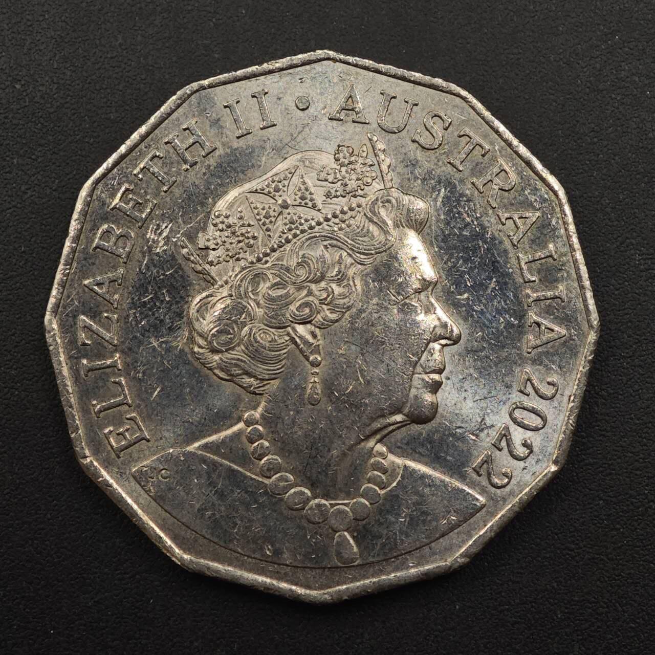 【淘币小摊】实时拍第八百八十七拍   散币场    每周一统一发货 澳大利亚2022年伊丽莎白二世50分镍币