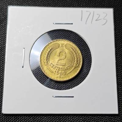 KK钱币收藏小铺  第417期 2月预留时间 周末发货 1969智利2分 好品