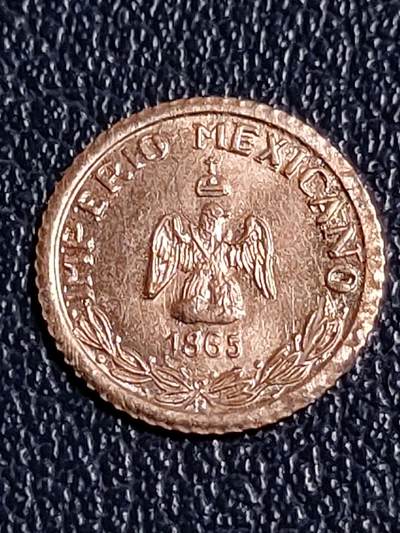 墨西哥1865年马西米连诺一世1/4比索金币（小金币大约0.4g左右 9成金） - 墨西哥1865年马西米连诺一世1/4比索金币（小金币大约0.4g左右 9成金）
