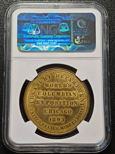 【德藏】世界币章拍卖第170期（拍品征集中~欢迎藏友联系）  1893年 美国哥伦比亚世博会纪念铜章 NGC MS63 正面是哥伦比亚世博会主馆的建筑物，背面记录世博会文字。品相完好，少见品种