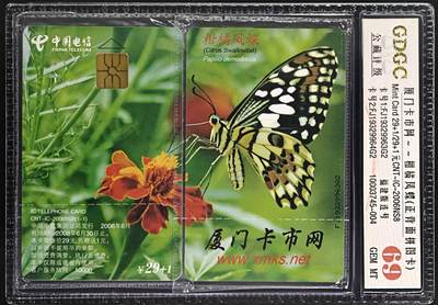 公藏评级第132期评级卡拍卖 - 电信IC卡（IC-2006NS8  厦门卡市网）一全福建版，公藏原封套2张拼图封装69分。公藏评级专业有卡号及防伪标。