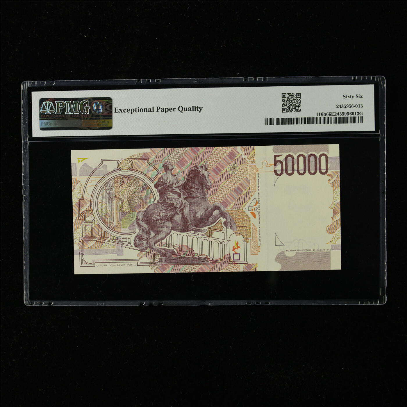 【亘邦集藏】第225期拍卖 1992年 意大利50000里拉 PMG 66EPQ PC349786M
