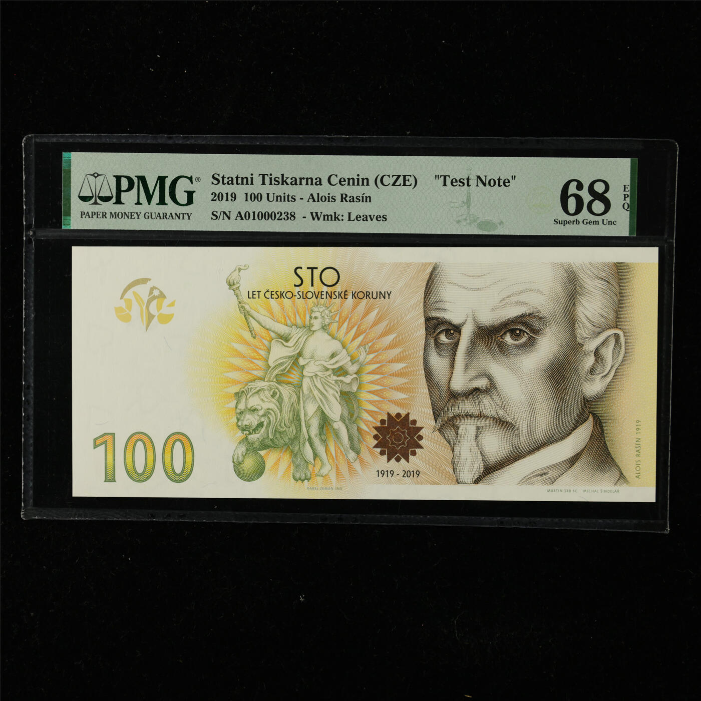【亘邦集藏】第225期拍卖 2019年 捷克STC测试钞100 PMG 68EPQ A01000238