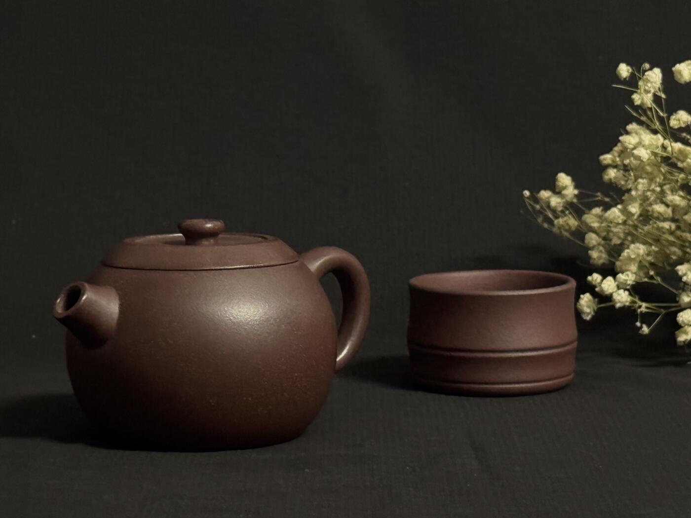 零元拍：原矿紫砂紫玉金砂巨轮+竹节主人杯（200CC左右）