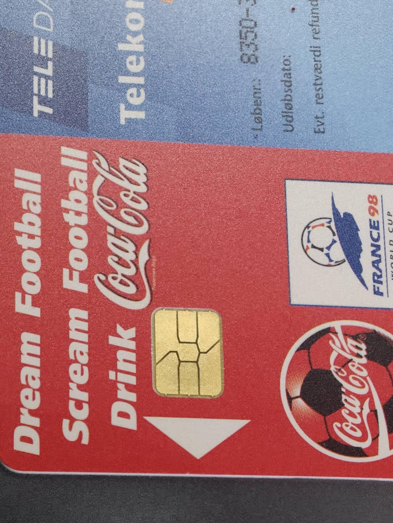 公藏评级第132期评级卡拍卖 丹麦IC卡（可口可乐--法国世界杯纪念卡）一全发行1000，公藏68分。公藏评级专业有卡号及防伪标。