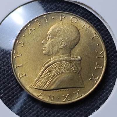 KK钱币收藏小铺  第415期 2月预留时间 周末发货 1958梵蒂冈20里拉 好品