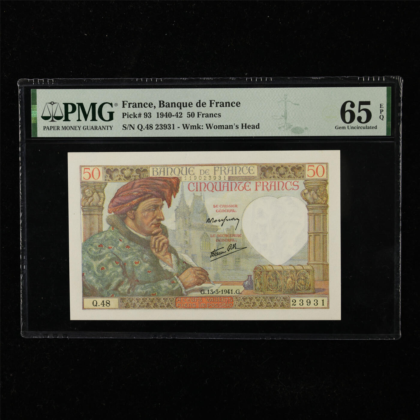 【亘邦集藏】第225期拍卖 1940-42年 法国50法郎 PMG 65EPQ Q.48 23931