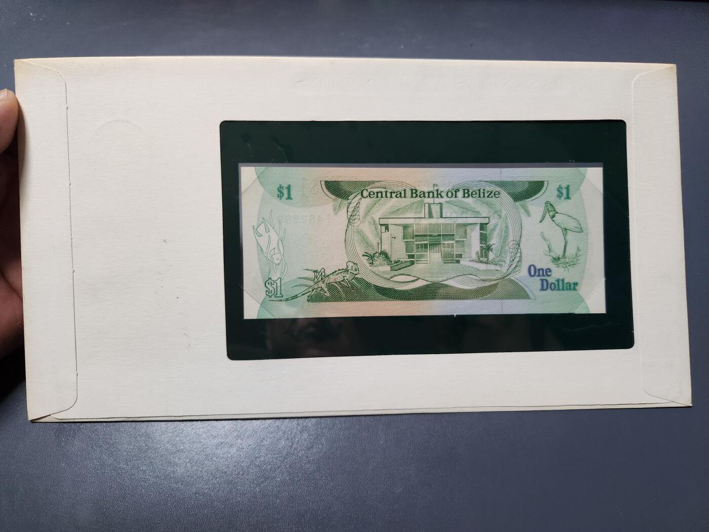 4月1号晚上8点 中外纸币自动截拍第50场 伯利兹1982年1元 A冠  富兰克林封 新品