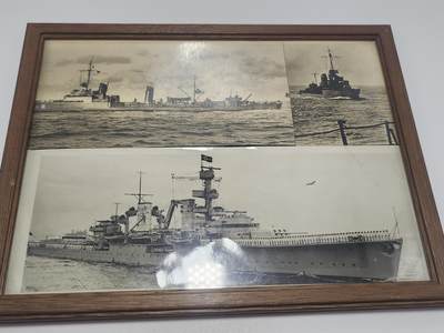南水社第5次拍卖   莱比锡级轻巡洋舰「纽伦堡号」（KMS Nürnberg）全舰官兵原品照片（下方）德国海军Z级驱逐舰（上方）原品照片战后装裱