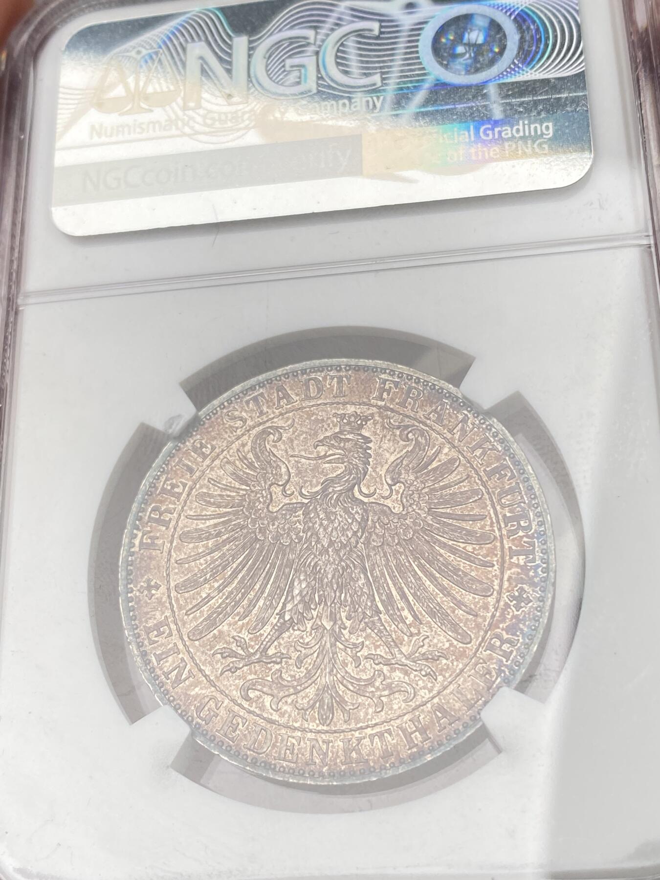 万国钱币拍卖第064期 NGC MS62 1863年德国法兰克福王子会议泰勒 法兰克福名品之一 原味红玫瑰色调五彩状态舒适