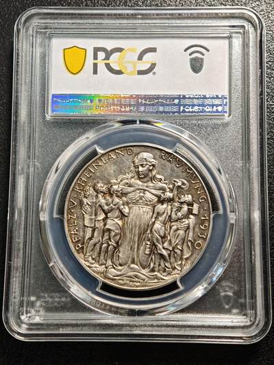 【德藏】世界币章拍卖第170期（拍品征集中~欢迎藏友联系） 1930年 德国莱茵解放海神银章 名家卡尔歌茨作品 类镜面底板 品相极佳 PCGS SP63