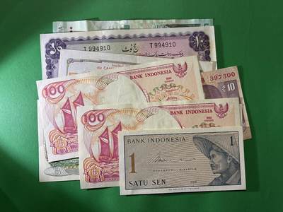 咖啡豆•收藏 2026年Apr_7th世界各国纸币拍卖 - 9枚 印度尼西亚/马来西亚/巴基斯坦/印度/法属越南 美品AU-UNC 外国 亚洲纸币