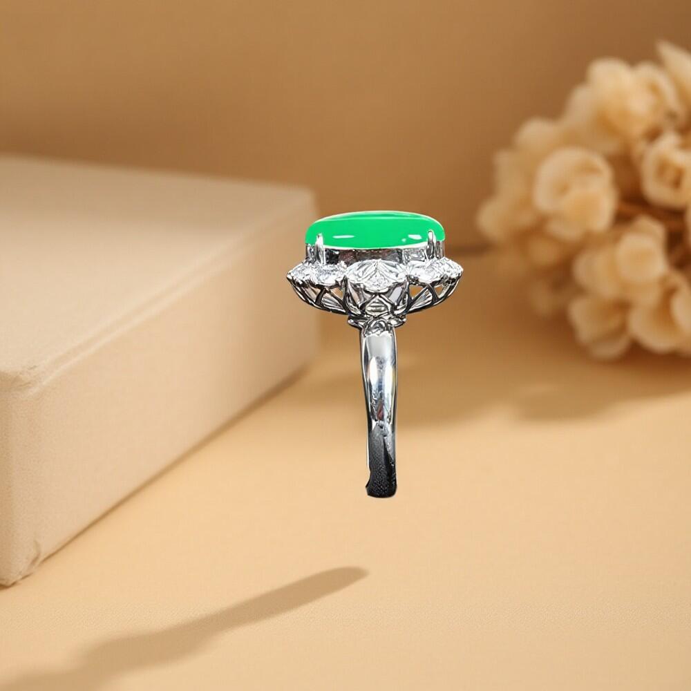 碧月说宝 君子怀瑾·当代和田玉清风专场（七） 18k镶钻高冰阳绿戒指