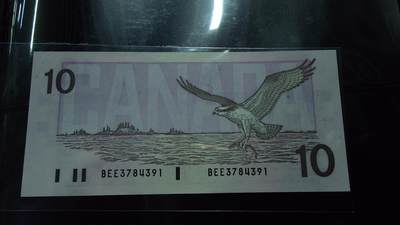 世界钱币～微拍第243期暨2026年第24期  老库存每款各1-2张清仓低价起拍 - 1989年加拿大10元 鸟版全新绝品带4尾号391