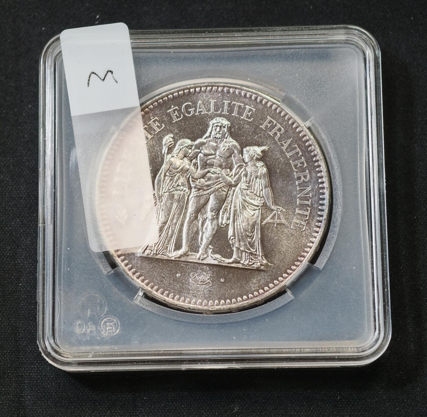 甄臻铺-世界币章拍卖（第58期），送拍享返佣金等优惠多多 裸币 法国 1978年 50法郎 大银币，30克，900银 ，底板丝滑，转光强烈