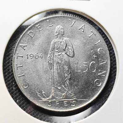 KK钱币收藏小铺  第415期 2月预留时间 周末发货 1964梵蒂冈50里拉 