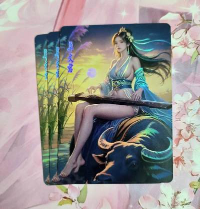 龙虎卡牌-八一场（满200元包邮，无佣金，每周六结拍，欢迎送拍） - 压纹彩闪3张 鸡腿佳人录 卓文君 三渐变一套（第三张很艺术）