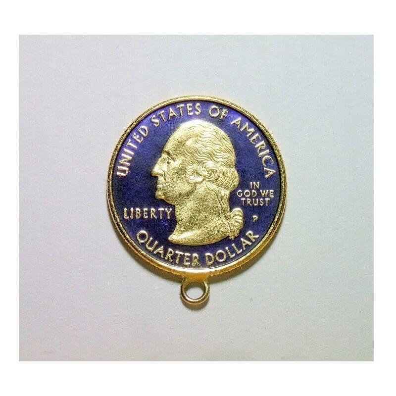 纯手工 美国1999年佐治亚州 华盛顿琅彩镀金高浮雕精制币章吊坠 25MM