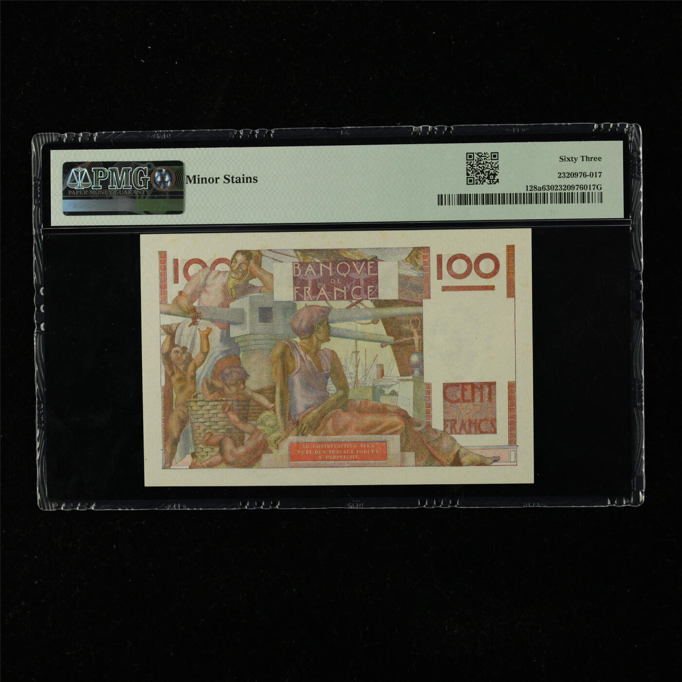 【亘邦集藏】第225期拍卖 1945-47年 法国100法郎 PMG 63 A.118 16391