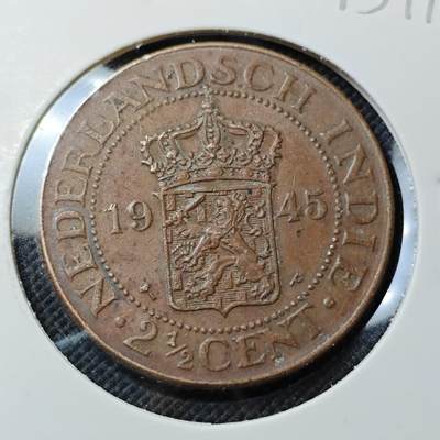 KK钱币收藏小铺  第415期 2月预留时间 周末发货 1945荷属东印度2.5分 铜币