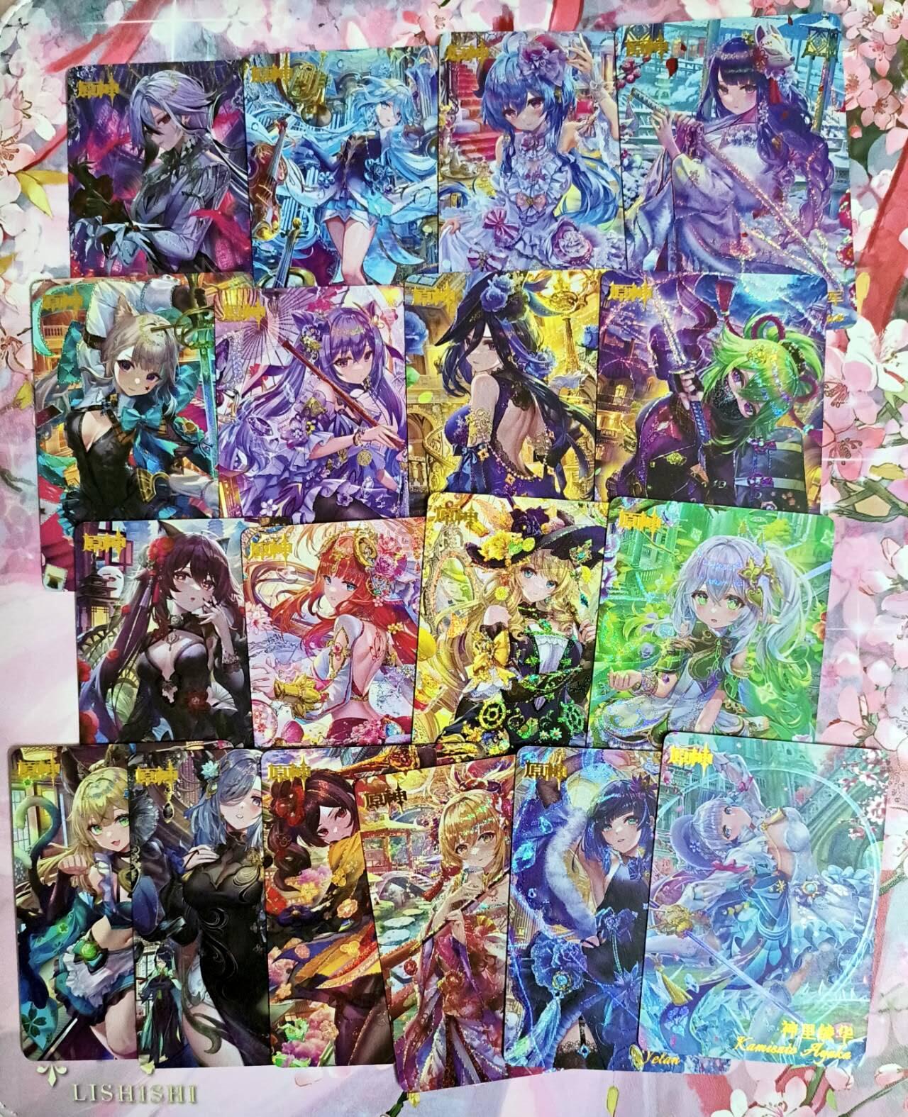 龙虎卡牌-八一场（满200元包邮，无佣金，每周六结拍，欢迎送拍） 【套卡】烫金细砂闪18张全 白花 原神经典 一套