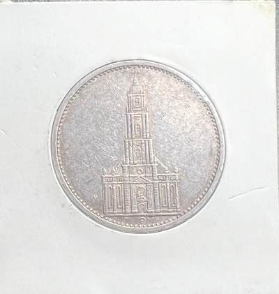 1935 年纳粹德国 5 马克银币 波茨坦加里森教堂 E 厂 第三帝国 90% 银 - 1935 年纳粹德国 5 马克银币 波茨坦加里森教堂 E 厂 第三帝国 90% 银