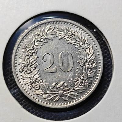 KK钱币收藏小铺  第417期 2月预留时间 周末发货 1970瑞士20分 