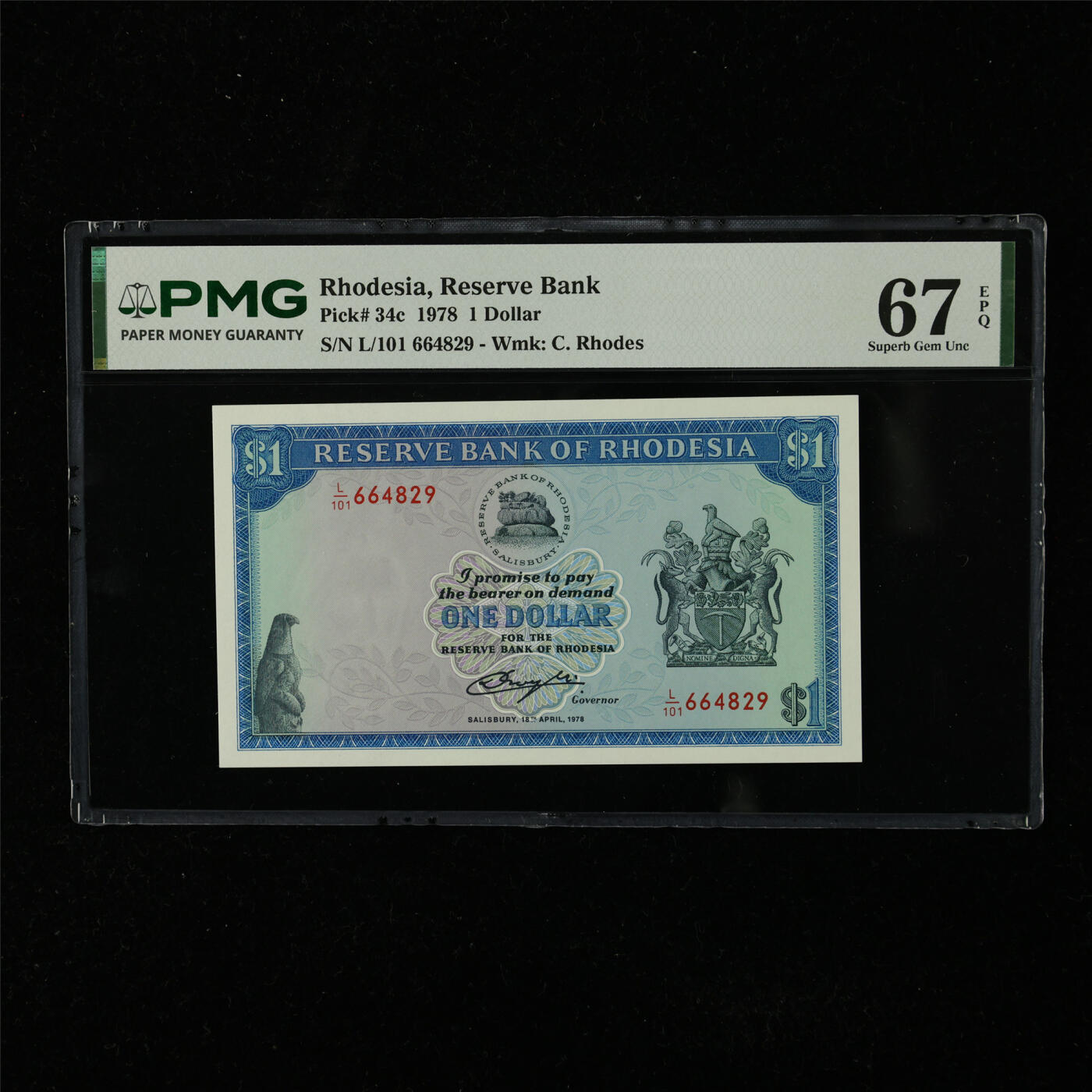 【亘邦集藏】第225期拍卖 1978年 罗德西亚1元 PMG 67EPQ L/101 664829