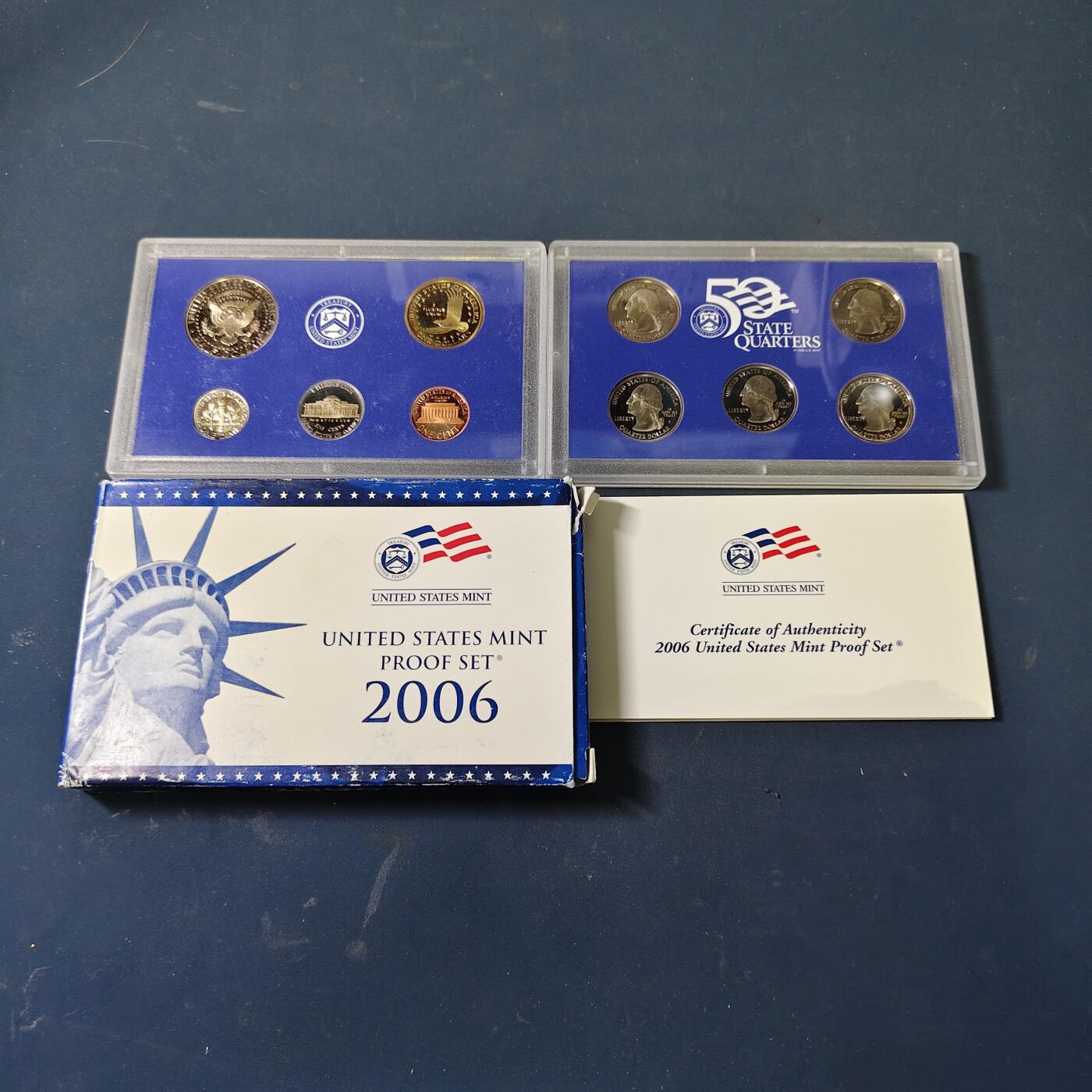 【全场包邮】纯粹捡漏拍517场 美国2006年官方封装精制套币（流通币一盒+州币一盒）-盒证全