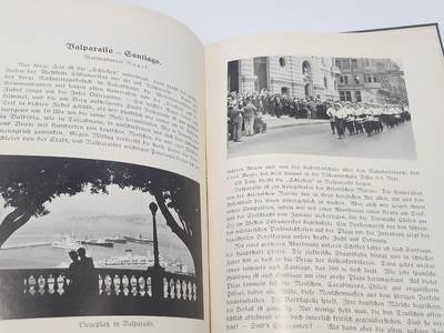 南水社第5次拍卖  稀有 1938年德国海军「西里西亚号」战列舰南美巡航纪念册 时任舰长弗里德里希·弗莱舍上校（后晋升海军上将，海军使团团长 威廉港造船厂厂长）亲笔签名两处 德国海军博物馆旧藏带戳 原品 除部分纸张氧化痕迹 基本完好 详情看简介